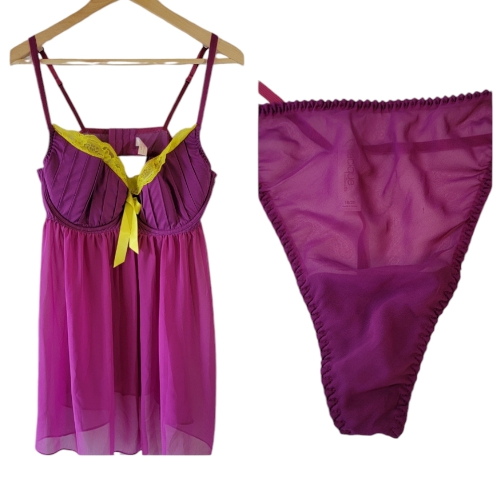 Cacique Intimates Cami & Panty Set Lavender Sz 18/20 Coquette Girl Fairy Peasant